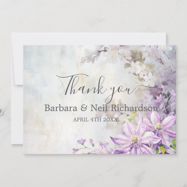 Watercolor Floral Lavender Wedding Vielen Dank Dankeskarte (Vorderseite)