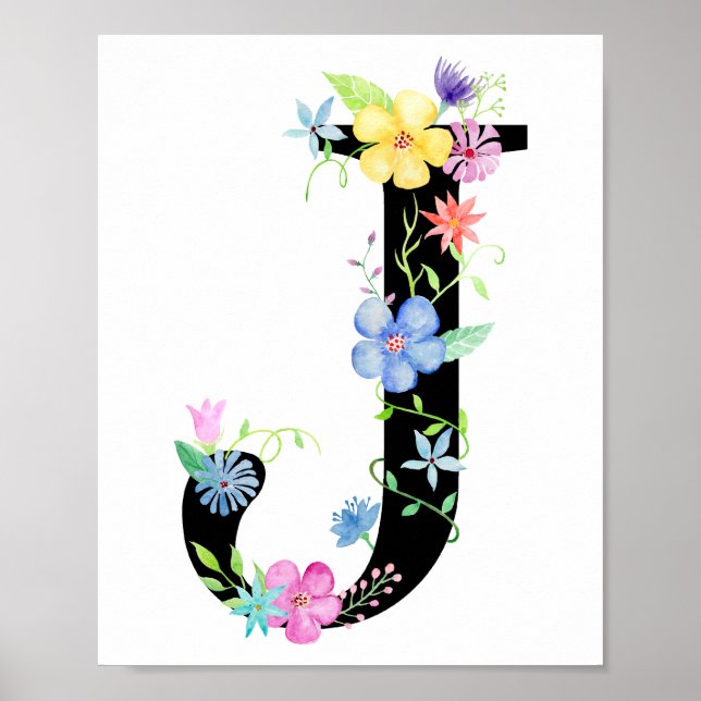 Watercolor Floral Letter J Poster (Vorne)