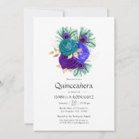 Watercolor Floral Mardi Gras Quinceañera