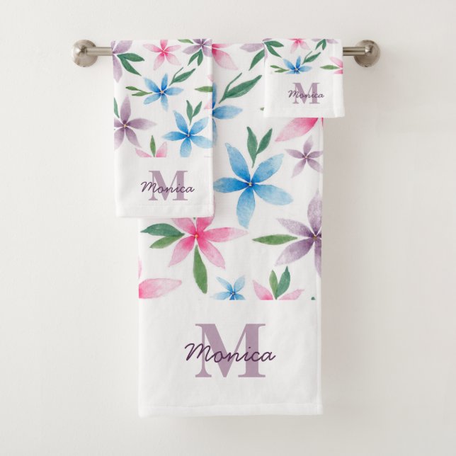 Watercolor Floral Monogram Badhandtuch Set (Insitu)