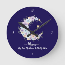 Watercolor Floral Moon Mama Runde Wanduhr