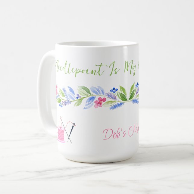 Watercolor Floral Needlepoint Happy Place NAME Kaffeetasse (Vorderseite Links)