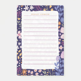 Watercolor Floral Pattern Flowers Purple Girly Post-it Klebezettel