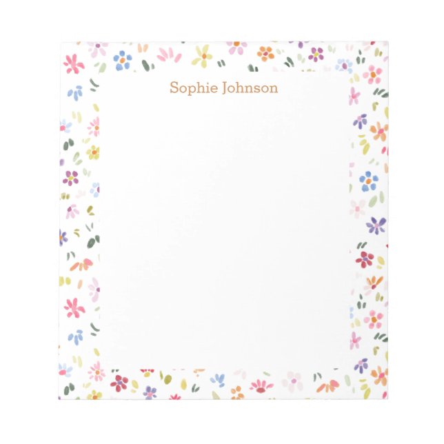 Watercolor Floral Pattern Pretty Personalized Notizblock (Vorderseite)