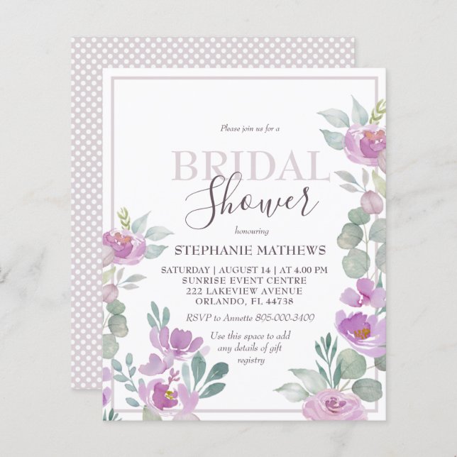 Watercolor Floral Pink BRIDAL SHOWER EINLADEN (Vorne/Hinten)