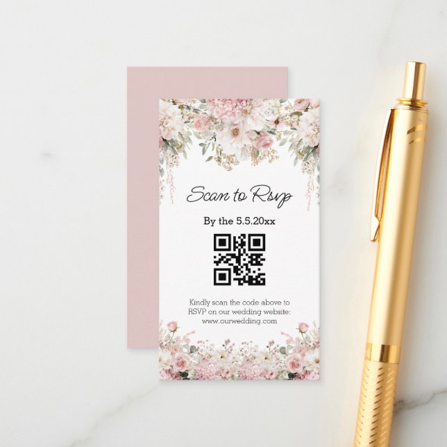 watercolor floral pink qr code rsvp wedding begleitkarte (Vorderseite/Rückseite Beispiel)