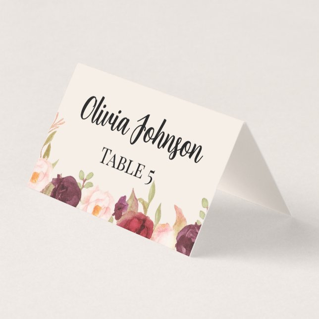 Watercolor Floral Place Card (Vorderseite)
