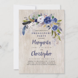 Watercolor Floral Russis Navy Engagement Party Einladung