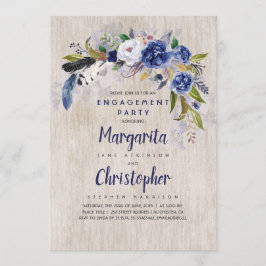 Watercolor Floral Russis Navy Engagement Party Einladung