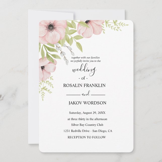 watercolor floral rustic wedding  einladung (Vorderseite)