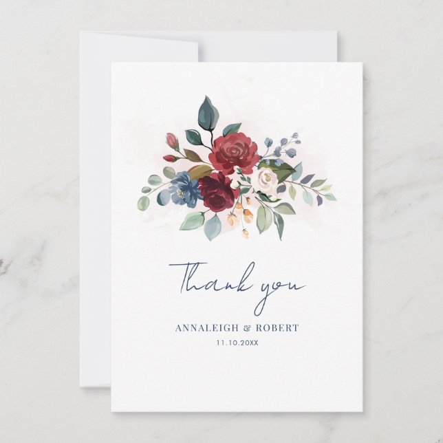 Watercolor Floral Script Wedding Vielen Dank (Vorderseite)
