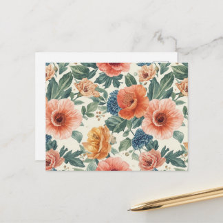 Watercolor Floral Seamless Pattern Postcard Postkarte