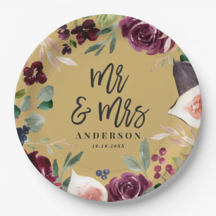 Watercolor floral + Skript Hochzeit Tag Mr & Mrs. Pappteller
