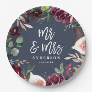 Watercolor floral + Skript Hochzeit Tag Mr & Mrs. Pappteller