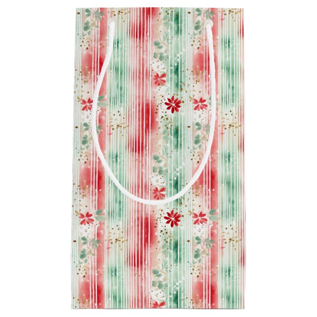 Watercolor Floral Striped Holiday Kleine Geschenktüte (Vorderseite)