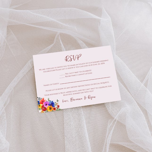 Watercolor Floral Summer Wedding RSVP Card Karte (Von Creator hochgeladen)