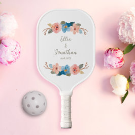 Watercolor Floral Swag Wedding Couple Custom Text Pickleball Schläger