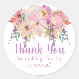 Watercolor Floral Vielen Dank für Ihre Geburtstags Runder Aufkleber