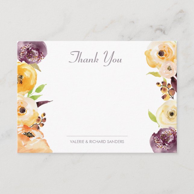 Watercolor Floral Vielen Dank Mitteilungskarte (Vorderseite)