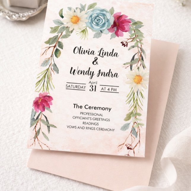 Watercolor Floral Wedding Ceremony Invitation Einladung (Von Creator hochgeladen)