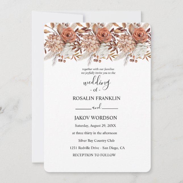 watercolor floral wedding Invitation Einladung (Vorderseite)