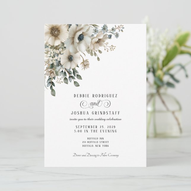 Watercolor Floral Wedding Invitation  Einladung (Stehend Vorderseite)