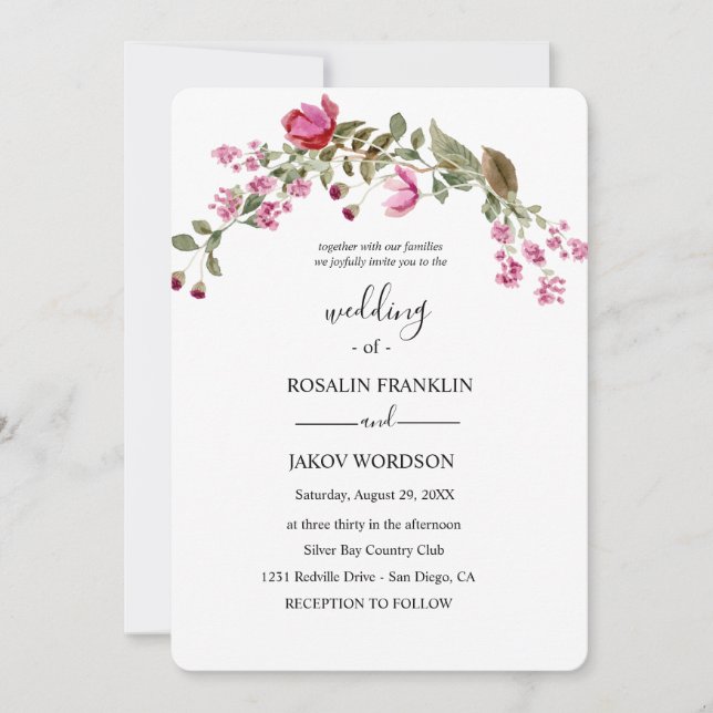 watercolor floral wedding Invitation Einladung (Vorderseite)