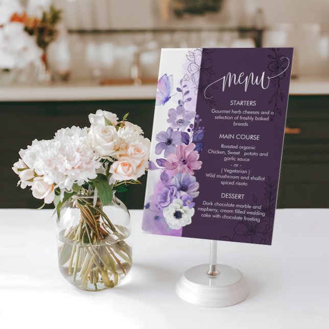 Watercolor Floral Wedding Menu Card Menükarte (Von Creator hochgeladen)