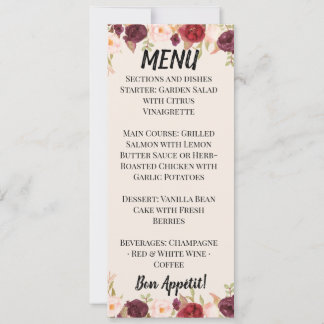 Watercolor Floral Wedding Menu Einladung