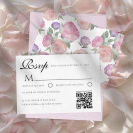 Watercolor Floral Wedding RSVP Card with QR Code Karte