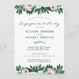 Watercolor Floral White Green Engagement Party Einladung