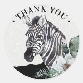 Watercolor Floral Wild Zebra Safari Danke Clas Runder Aufkleber
