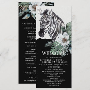 Watercolor Floral Wild Zebra Safari Wedding Programm