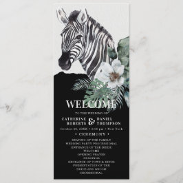 Watercolor Floral Wild Zebra Safari Wedding Programm