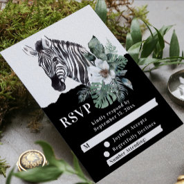 Watercolor Floral Wild Zebra Safari Wedding RSVP Karte