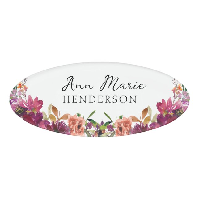Watercolor Floral Wildflowers  Namenschild (Vorderseite)