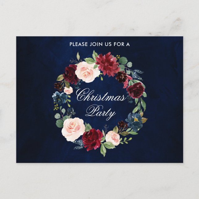 Watercolor Floral Wreath Christma Party Einladung Postkarte (Vorderseite)