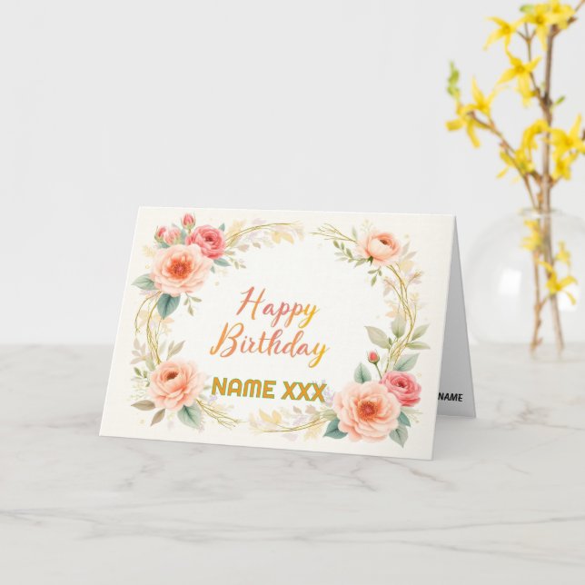 Watercolor Floral Wreath – Elegant Happy Birthday Karte (Gelbe Blume)