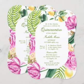 Watercolor Floral Zweisprachige Spanische Quinceañ Einladung
