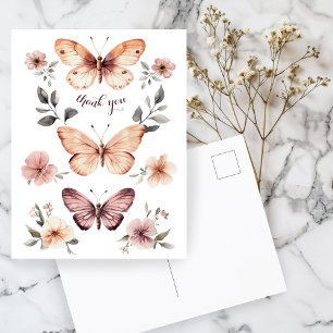 Watercolor Florals Butterfets Vielen Dank Postkarte