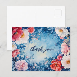 Watercolor Florals Pink Blue DANKE SIE CUSTOM Postkarte