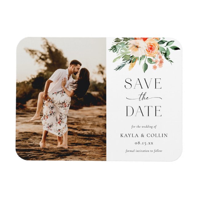 Watercolor Florals Wedding Foto Save the Date Magnet