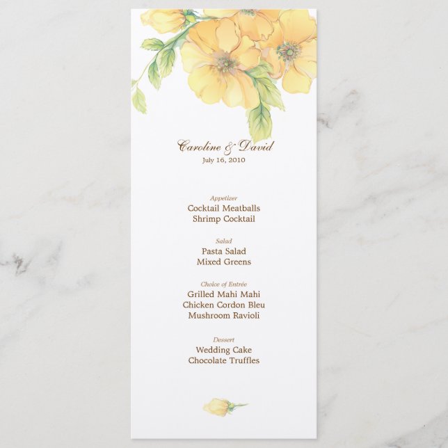 Watercolor Florals Wedding Menu Card Menükarte (Vorderseite)