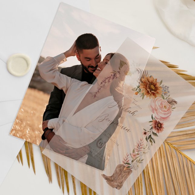 Watercolor Florals Western Cowboy Boots Wedding (Watercolor Florals Western Cowboy Boots Wedding Vellum Invitations)