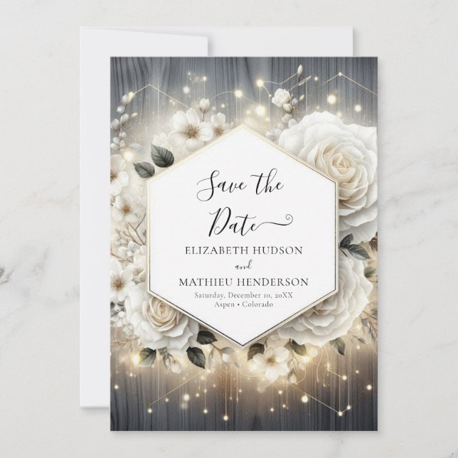 Watercolor Florals White Roses Wedding Save The Date (Vorderseite)