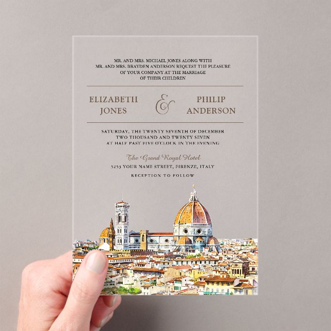 Watercolor Florence Italy Wedding Acryleinladungen (Insitu (Handheld))