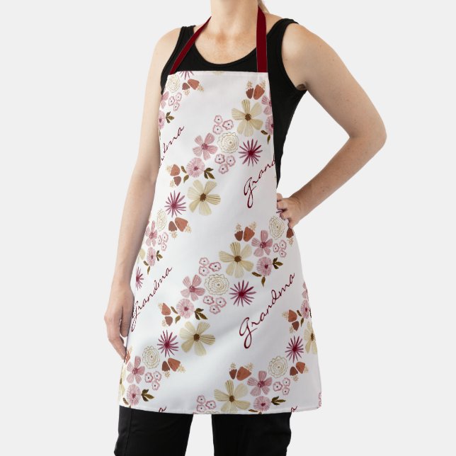 Watercolor Flower Botanical Burgundy Mother's Day  Schürze (InSitu)