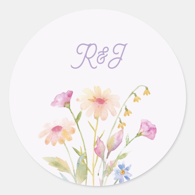 watercolor flower editable  runder aufkleber (Vorderseite)
