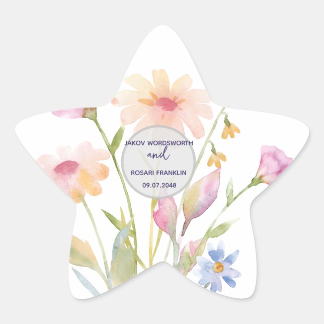 watercolor flower editable Stern-Aufkleber (Vorderseite)