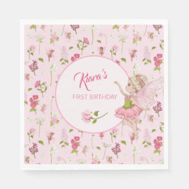 Watercolor Flower Fairy Girl Birthday Serviette